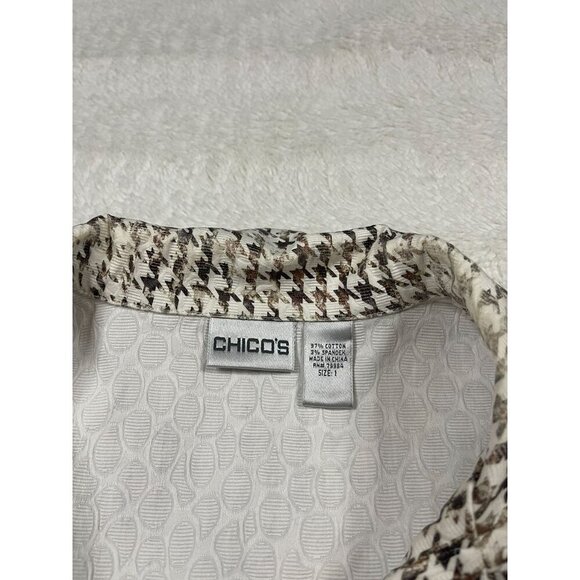 Chicos Jacket 1 Medium Asymmetrical Zip Metallic Houndstooth Print Pockets - Picture 5 of 8